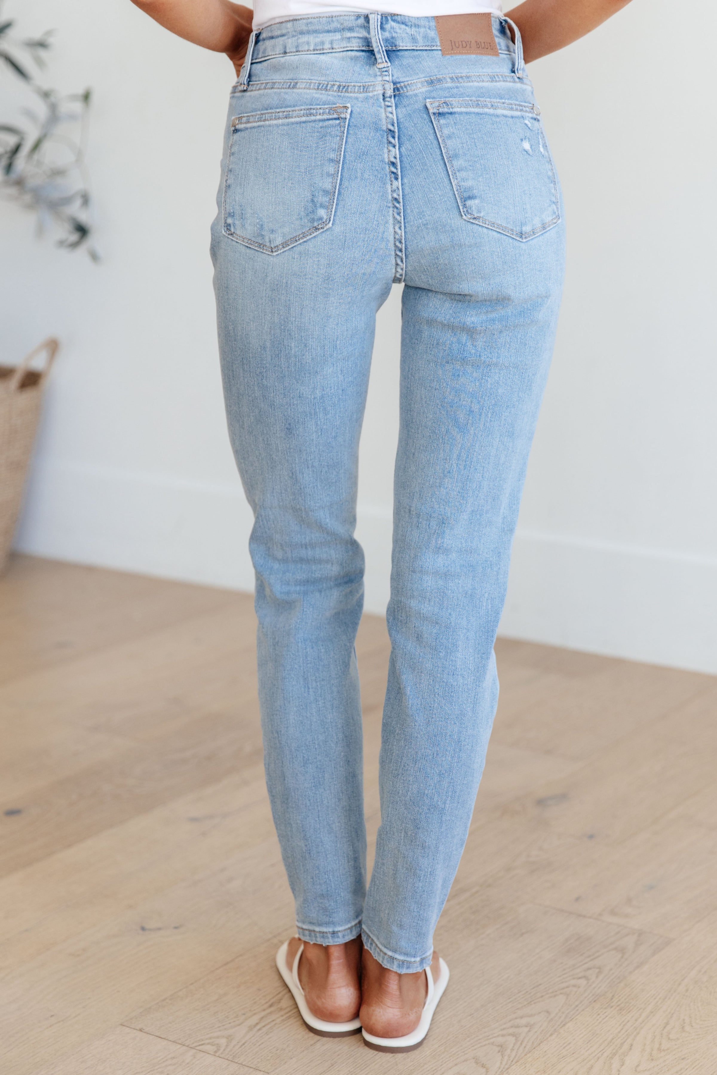 Eloise Mid Rise Tummy Control Distressed Skinny Jeans