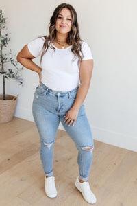Eloise Mid Rise Tummy Control Distressed Skinny Jeans
