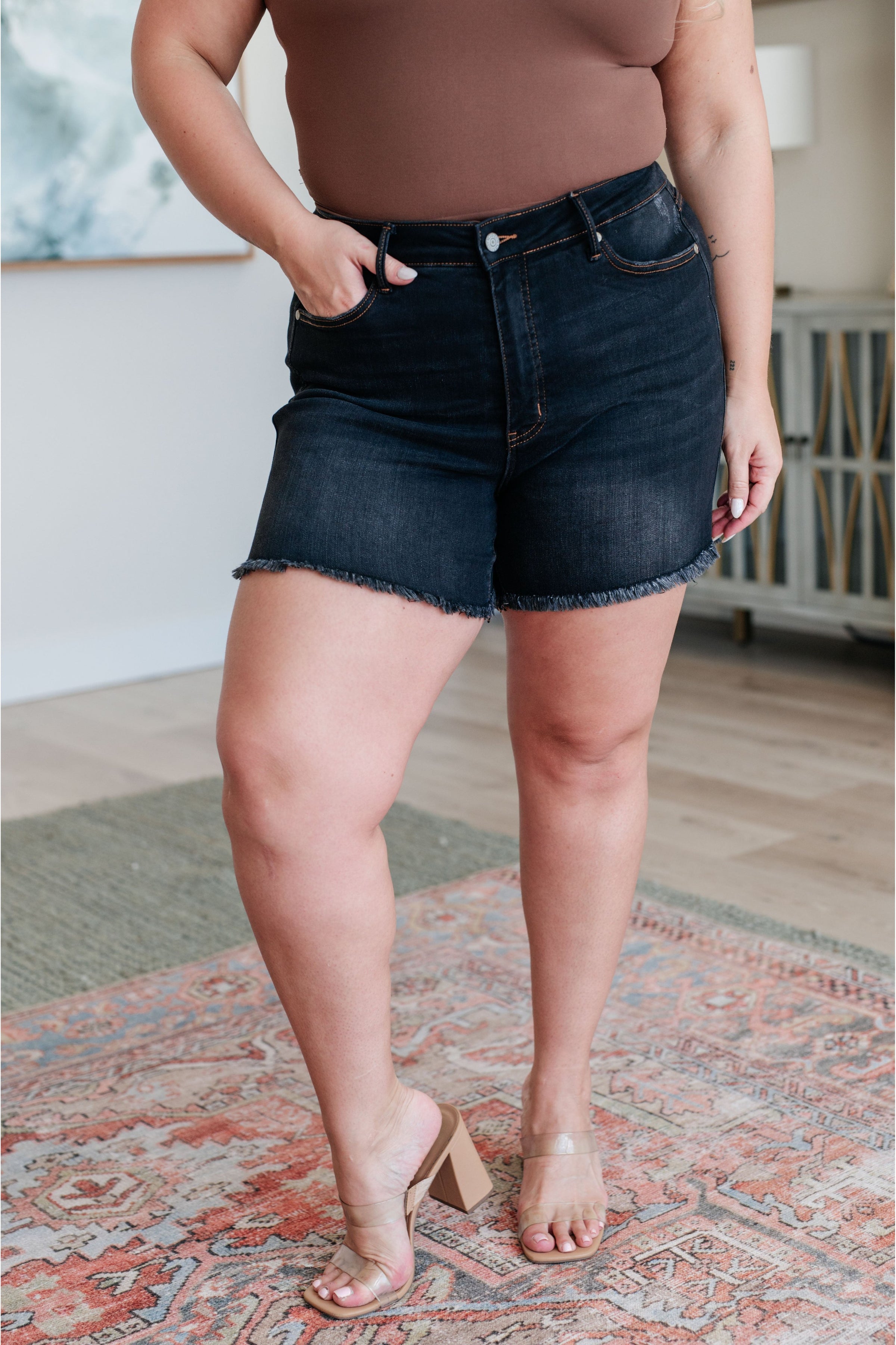 Ember High Rise Tummy Control Fray Hem Shorts