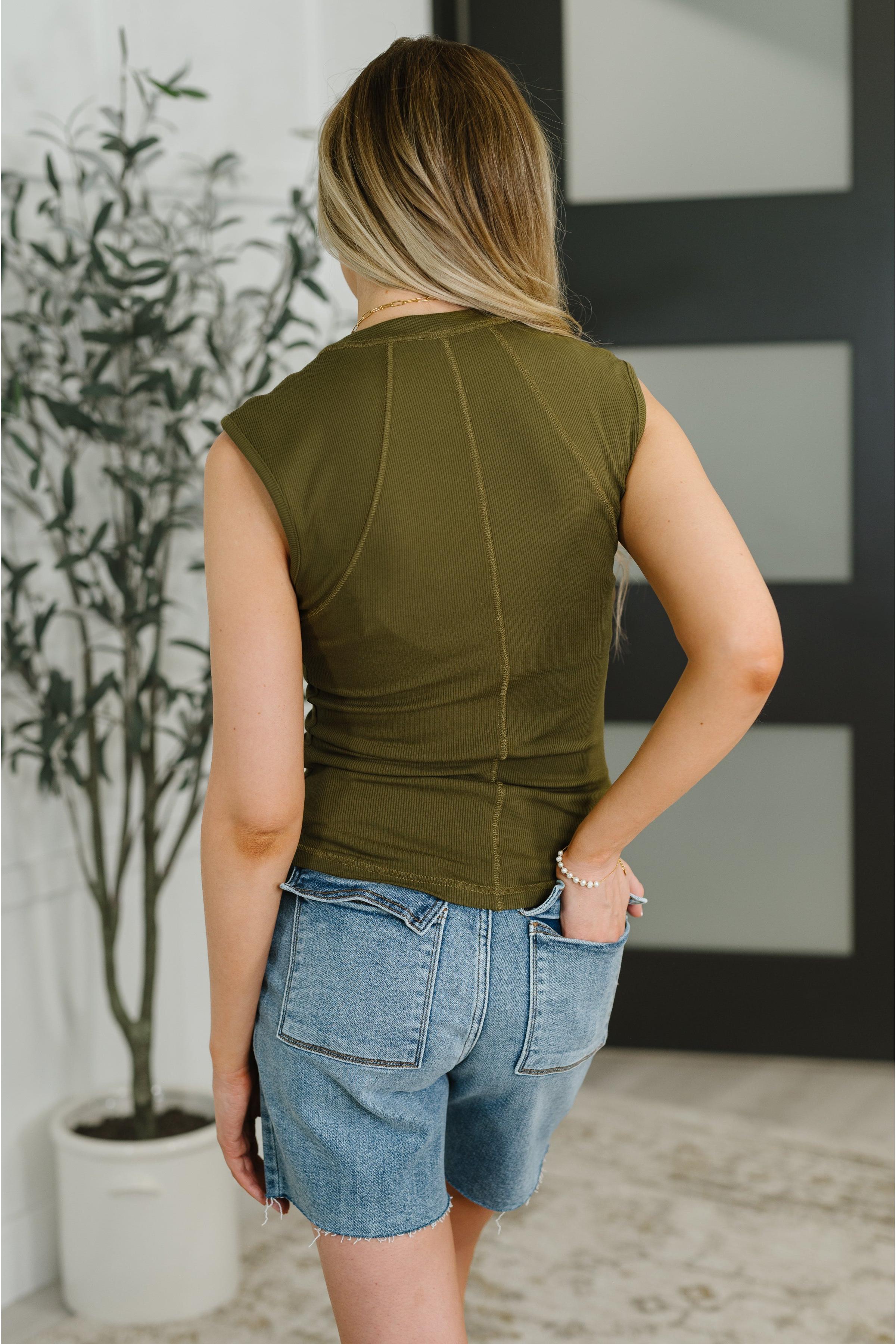 Everyday Edge Knit Henley Tank in Camo Green