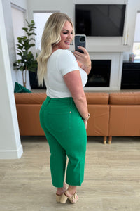 Lisa High Rise Tummy Control Wide Leg Crop Jeans in Kelly Green