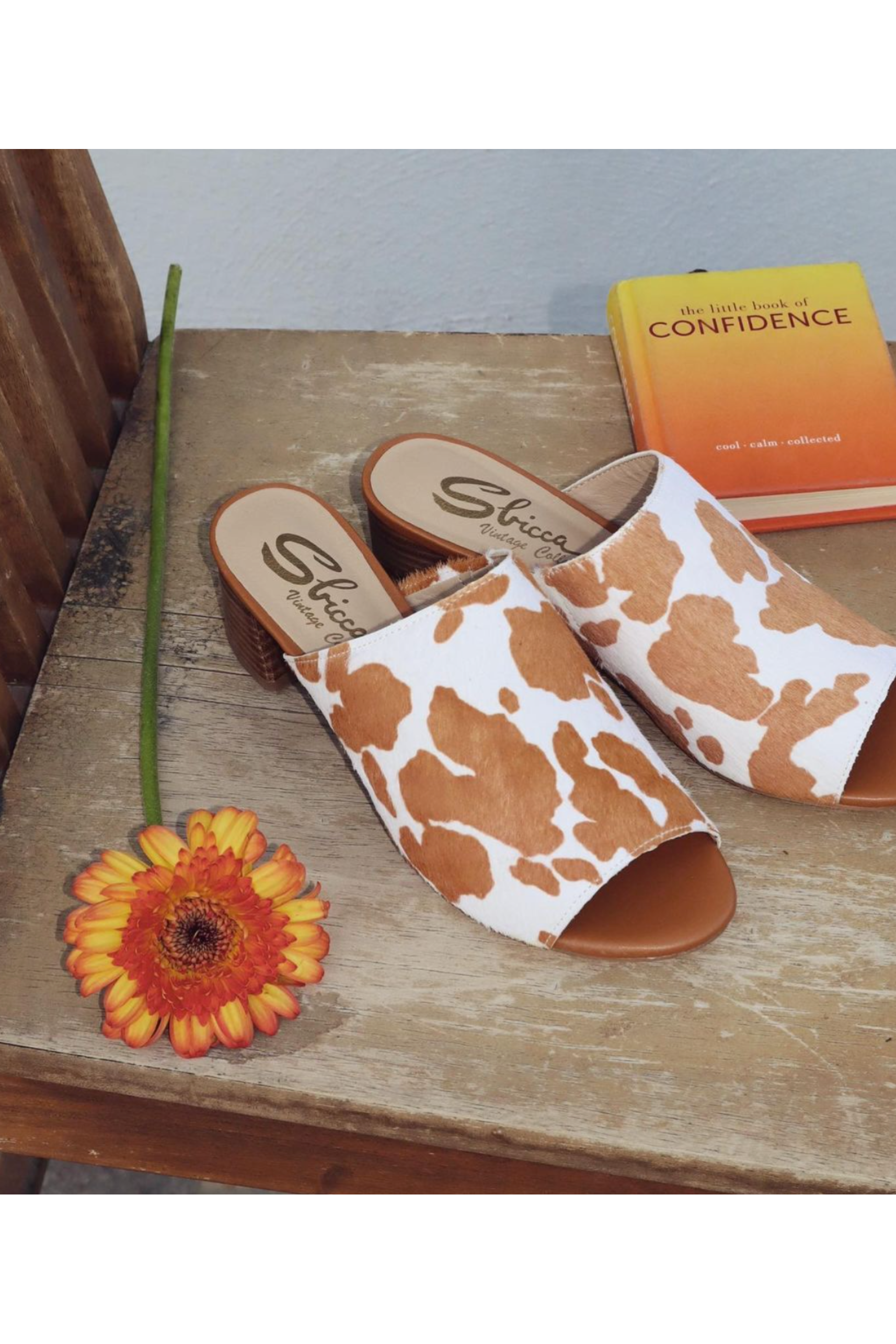 Richwood Peeptoe Tan and White Cowhide Slide