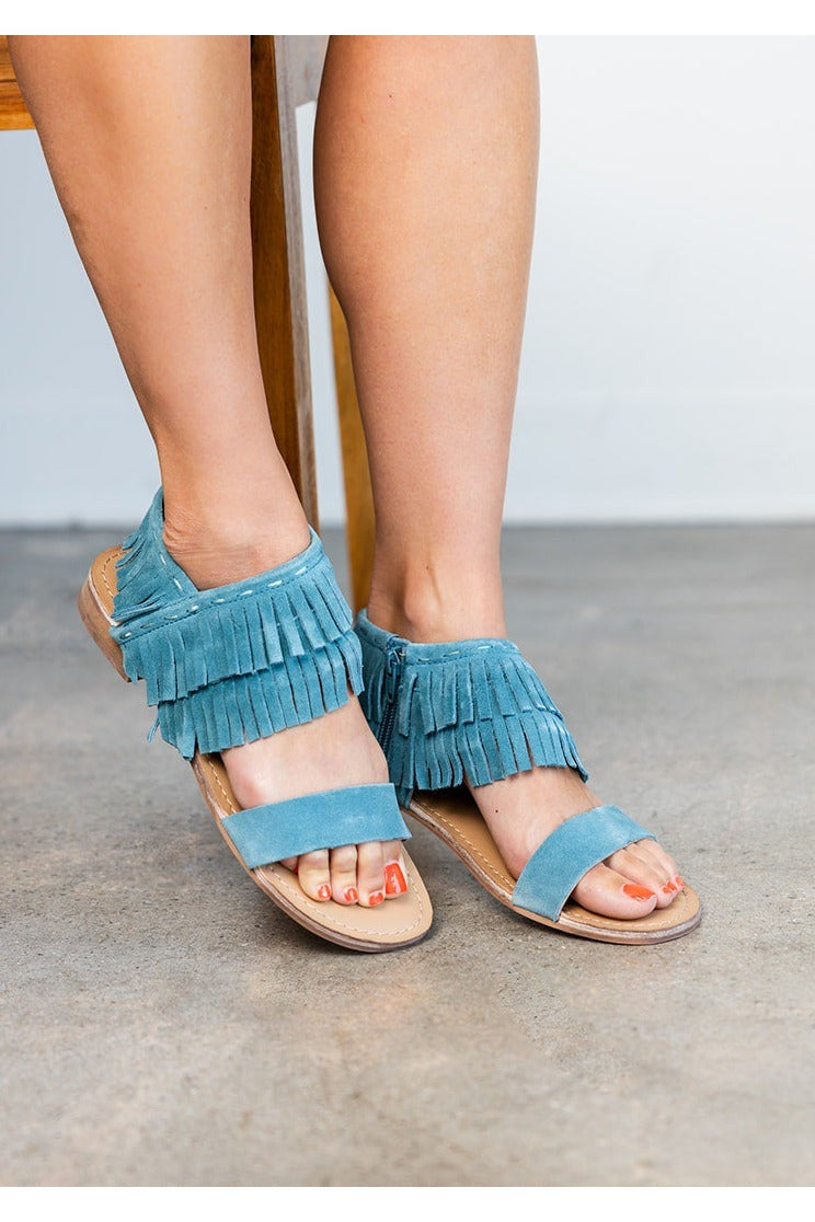 Fringe Star Sandal in Teal