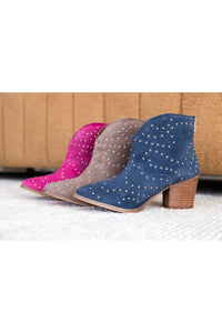 Twilight Studded Heeled Ankle Boot in Magenta