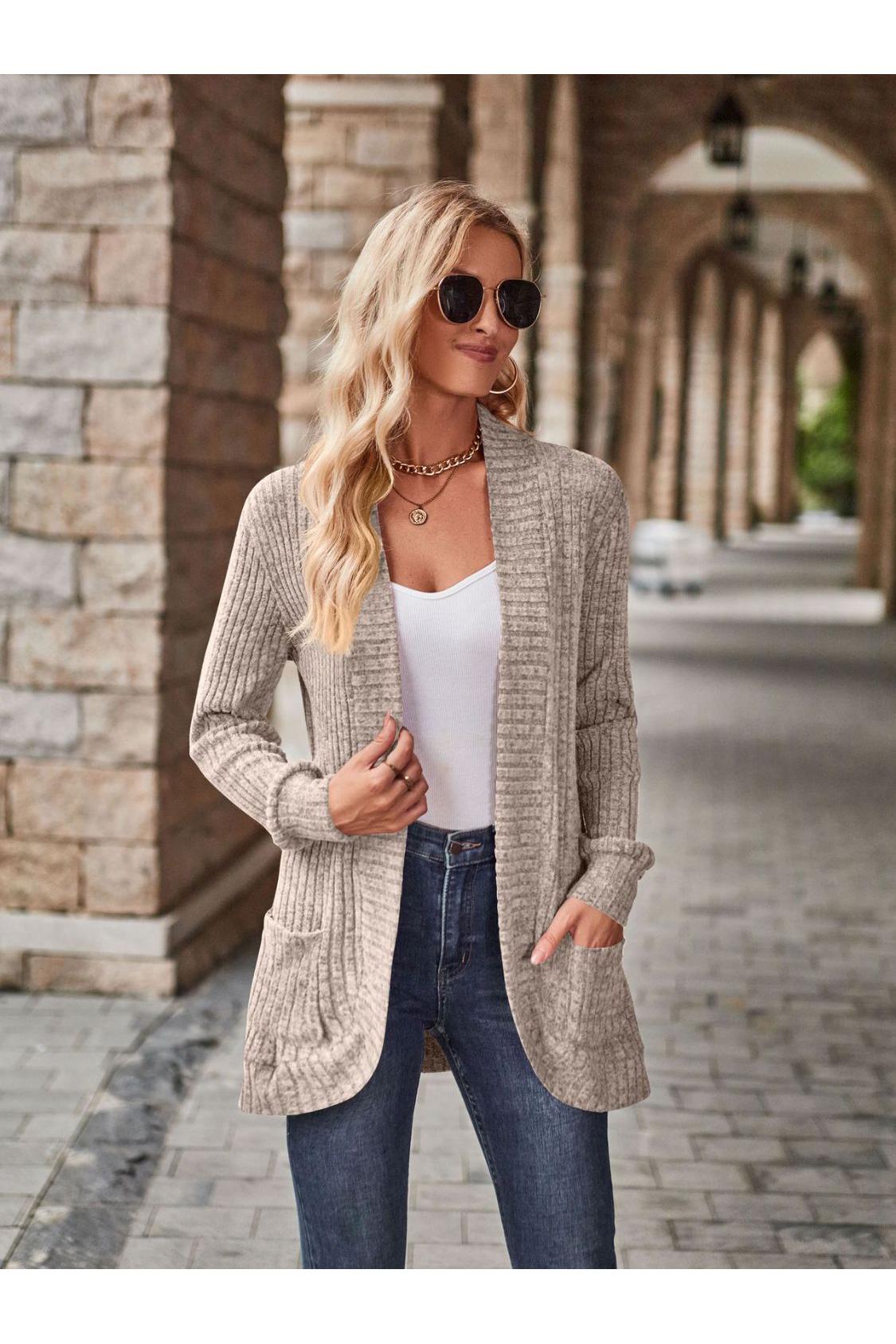 Open Front Cardigan with Pockets