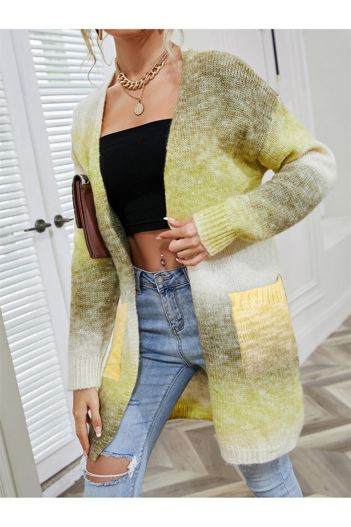 Angel Wings Full Size Pocketed Open Front Gradient Cardigan