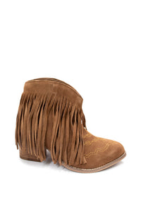 Amos Fringe Ankle Bootie in Tan Suede