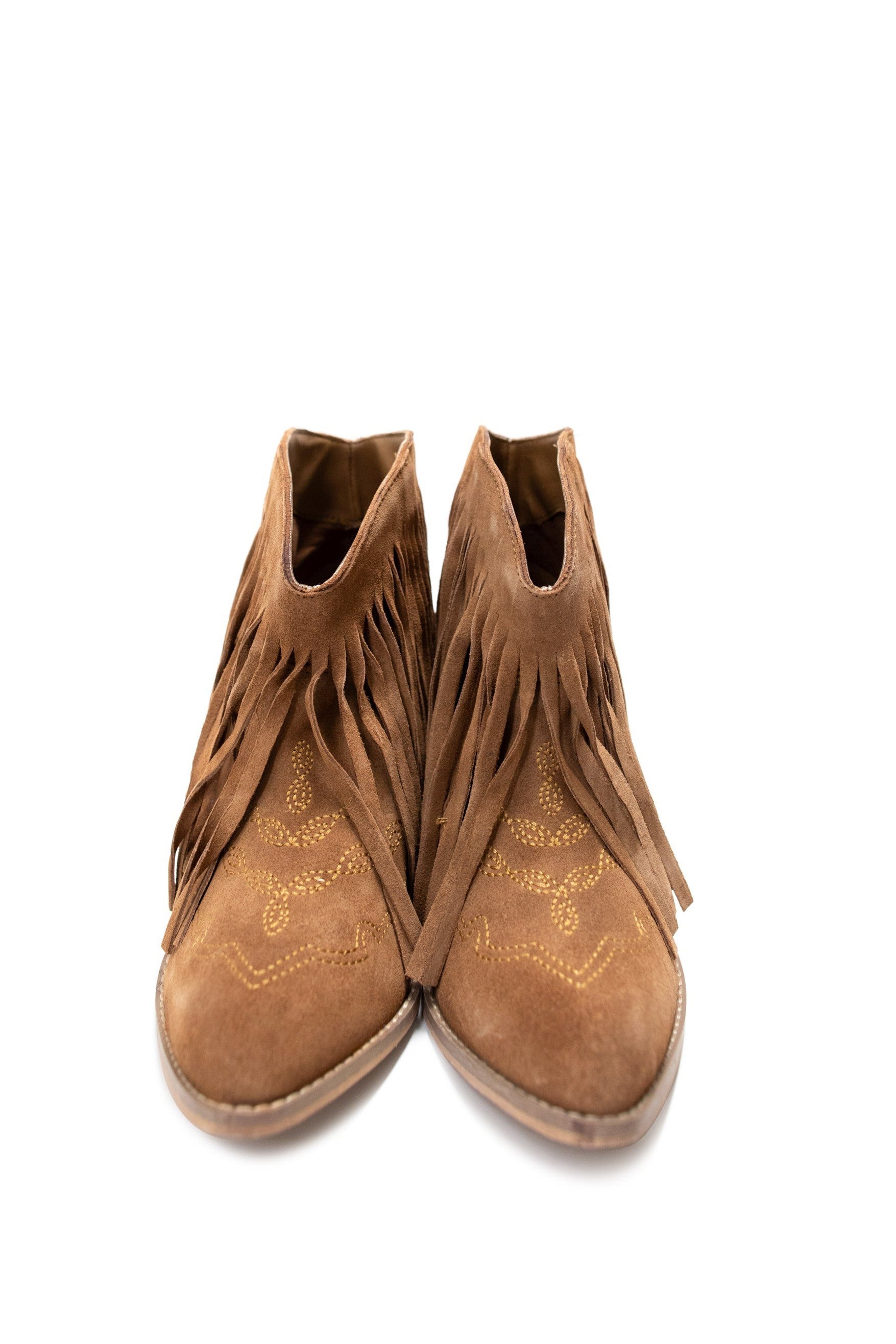 Amos Fringe Ankle Bootie in Tan Suede