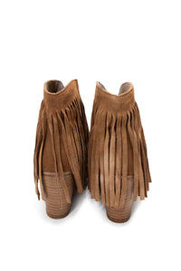 Amos Fringe Ankle Bootie in Tan Suede