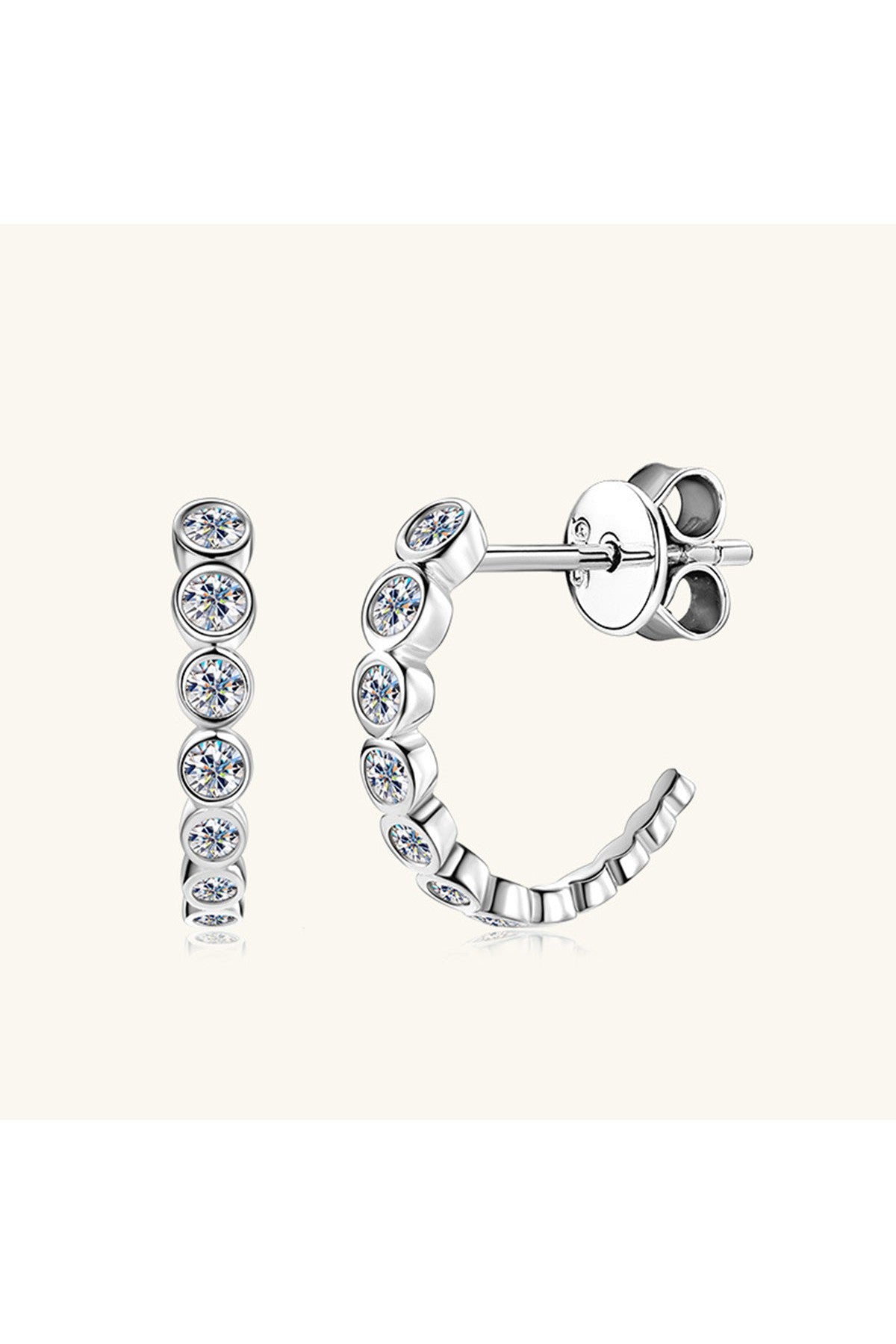 Inlaid Moissanite 925 Sterling Silver C-Hoop Earrings