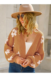 Angel Wings Flower Open Front Long Sleeve Cardigan