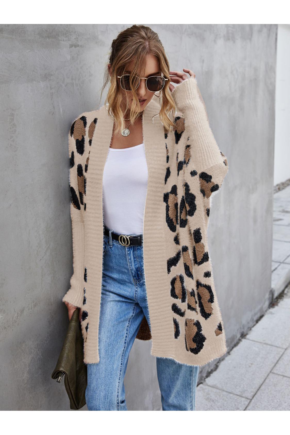 Angel Wings Leopard Pattern Fuzzy Cardigan