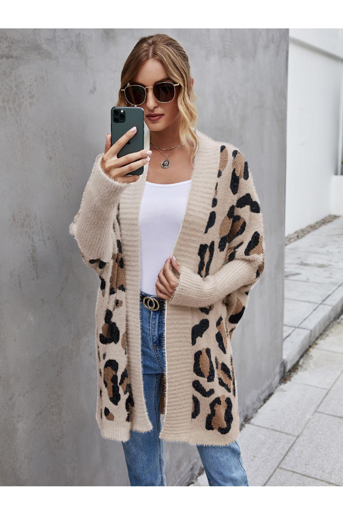 Angel Wings Leopard Pattern Fuzzy Cardigan
