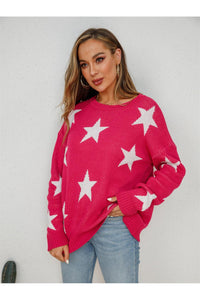 Angel Wings Star Round Neck Dropped Shoulder Sweater