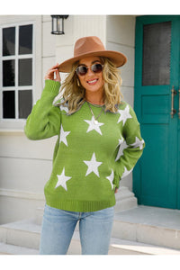 Angel Wings Star Round Neck Dropped Shoulder Sweater