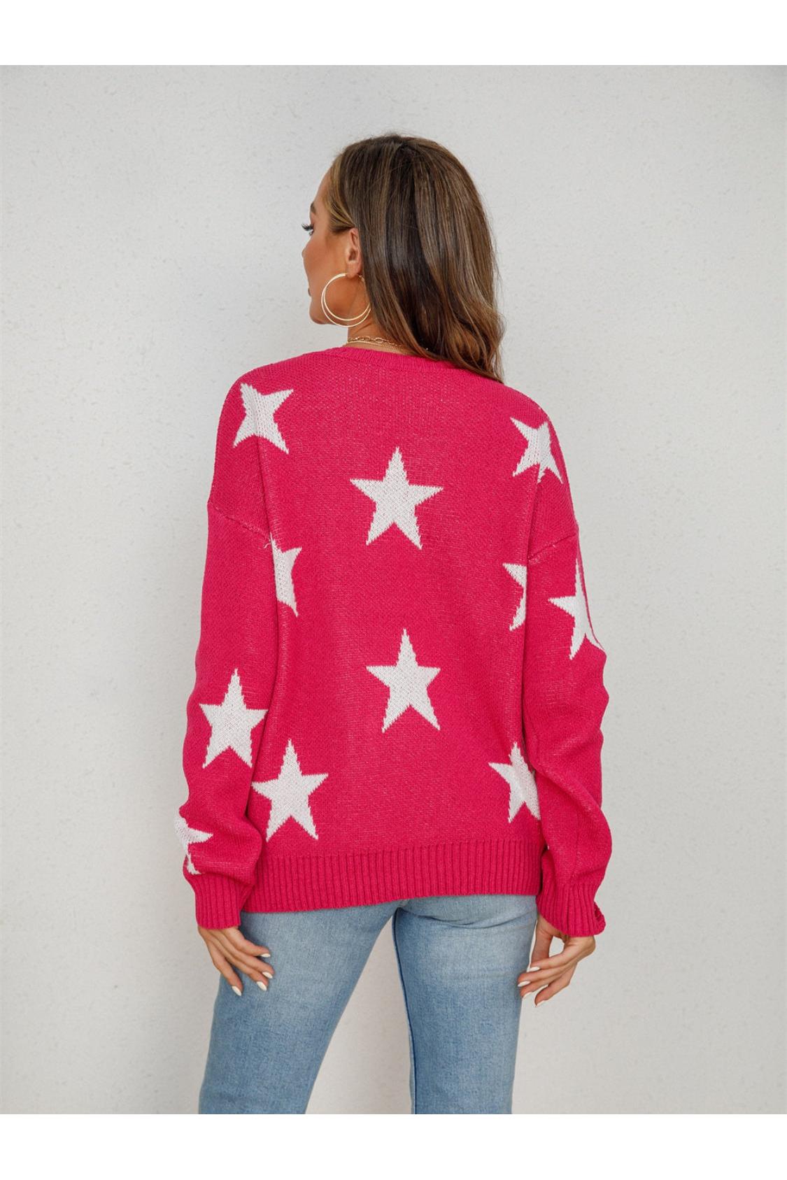 Angel Wings Star Round Neck Dropped Shoulder Sweater