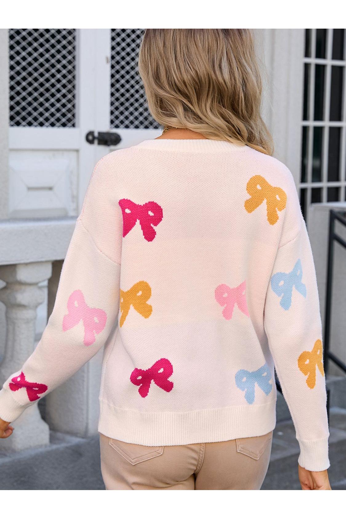 Angel Wings Bow Graphic Round Neck Long Sleeve Sweater