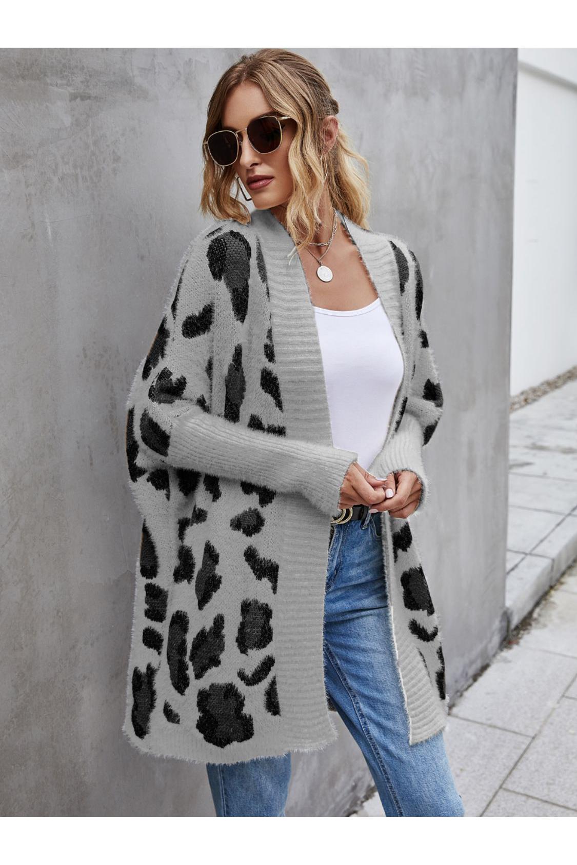 Angel Wings Leopard Pattern Fuzzy Cardigan
