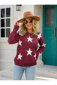 Angel Wings Star Round Neck Dropped Shoulder Sweater