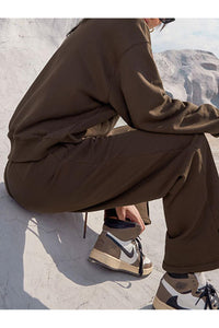 Round Neck Long Sleeve Top and Elastic Waist Pants Set