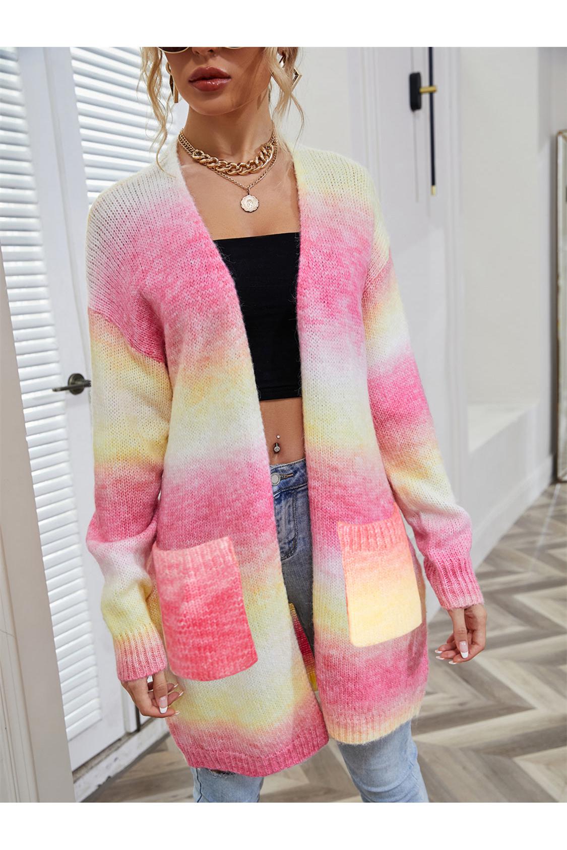 Angel Wings Full Size Pocketed Open Front Gradient Cardigan