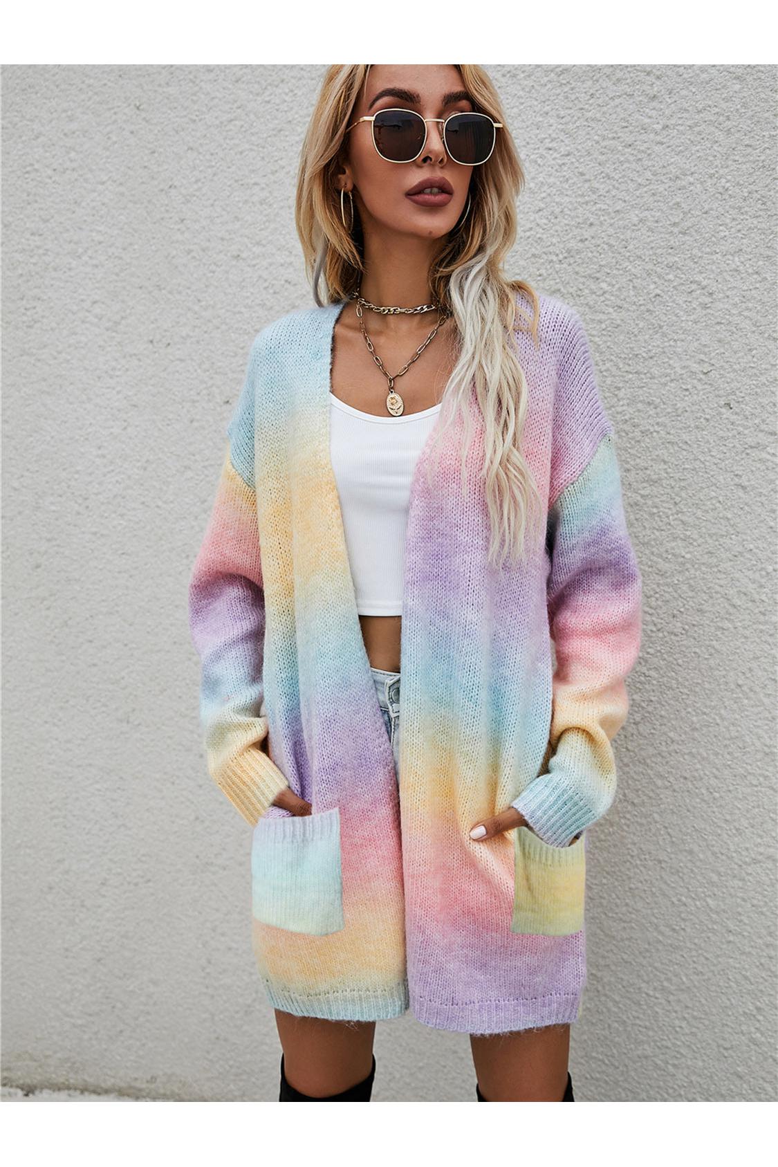 Angel Wings Full Size Pocketed Open Front Gradient Cardigan