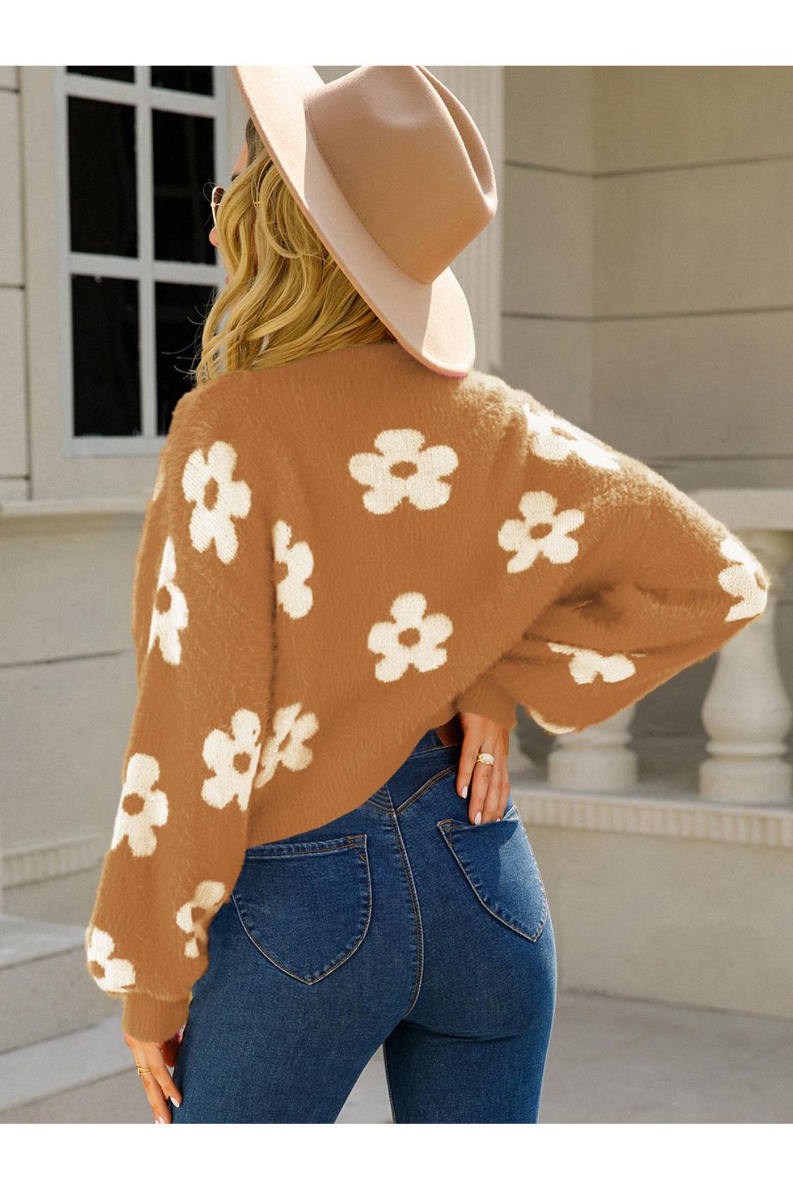Angel Wings Flower Open Front Long Sleeve Cardigan