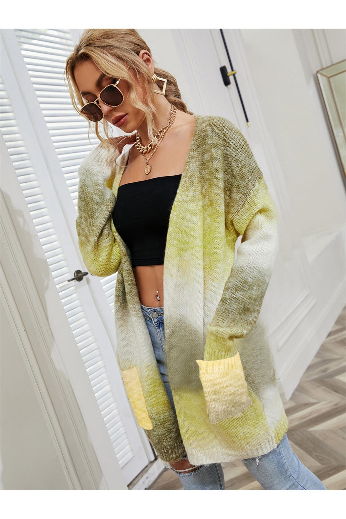 Angel Wings Full Size Pocketed Open Front Gradient Cardigan