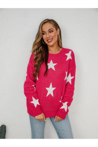 Angel Wings Star Round Neck Dropped Shoulder Sweater