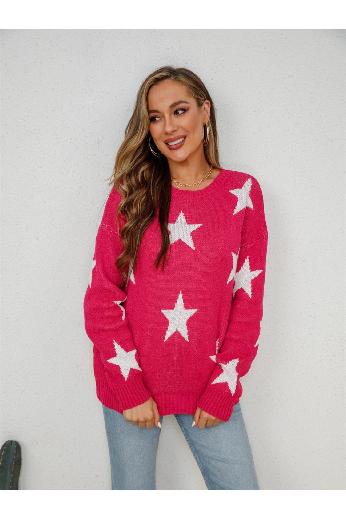 Angel Wings Star Round Neck Dropped Shoulder Sweater