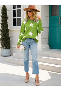 Angel Wings Star Round Neck Dropped Shoulder Sweater