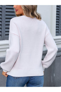 Angel Wings Bow Graphic Round Neck Long Sleeve Sweater
