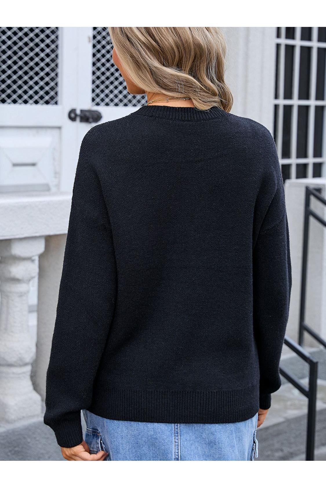 Angel Wings Bow Graphic Round Neck Long Sleeve Sweater