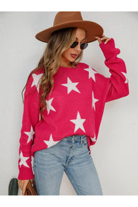 Angel Wings Star Round Neck Dropped Shoulder Sweater