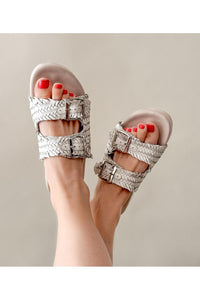 Intertwine Dual Woven Strap Slide in White