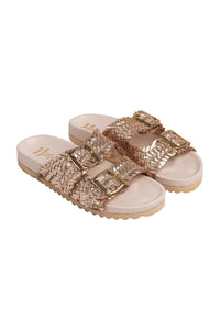 Intertwine Dual Woven Strap Slide in Champagne