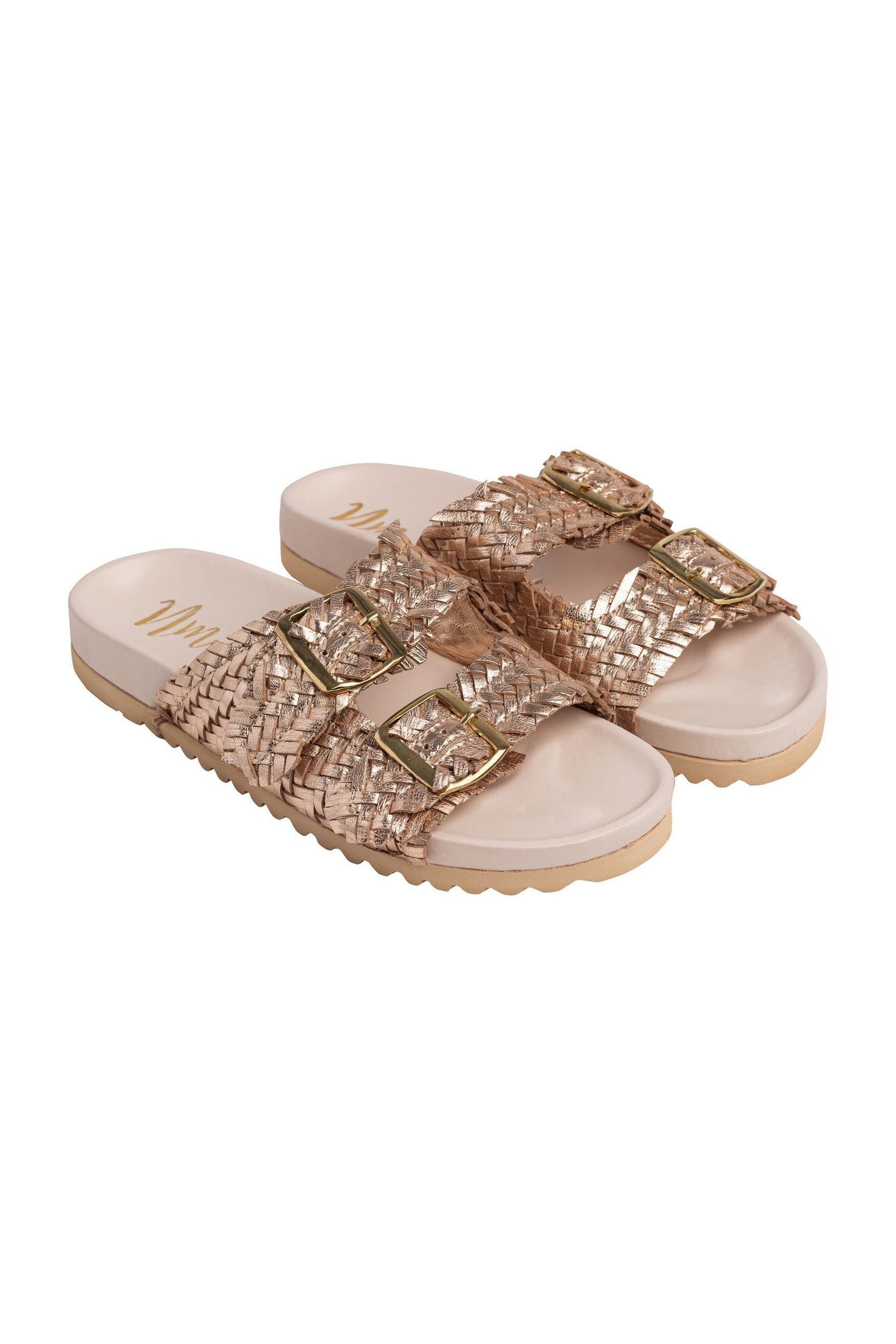 Intertwine Dual Woven Strap Slide in Champagne