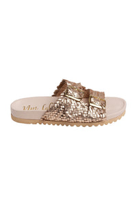 Intertwine Dual Woven Strap Slide in Champagne