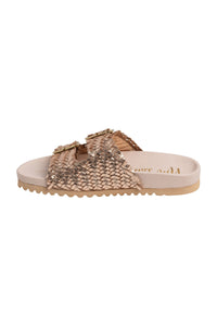 Intertwine Dual Woven Strap Slide in Champagne