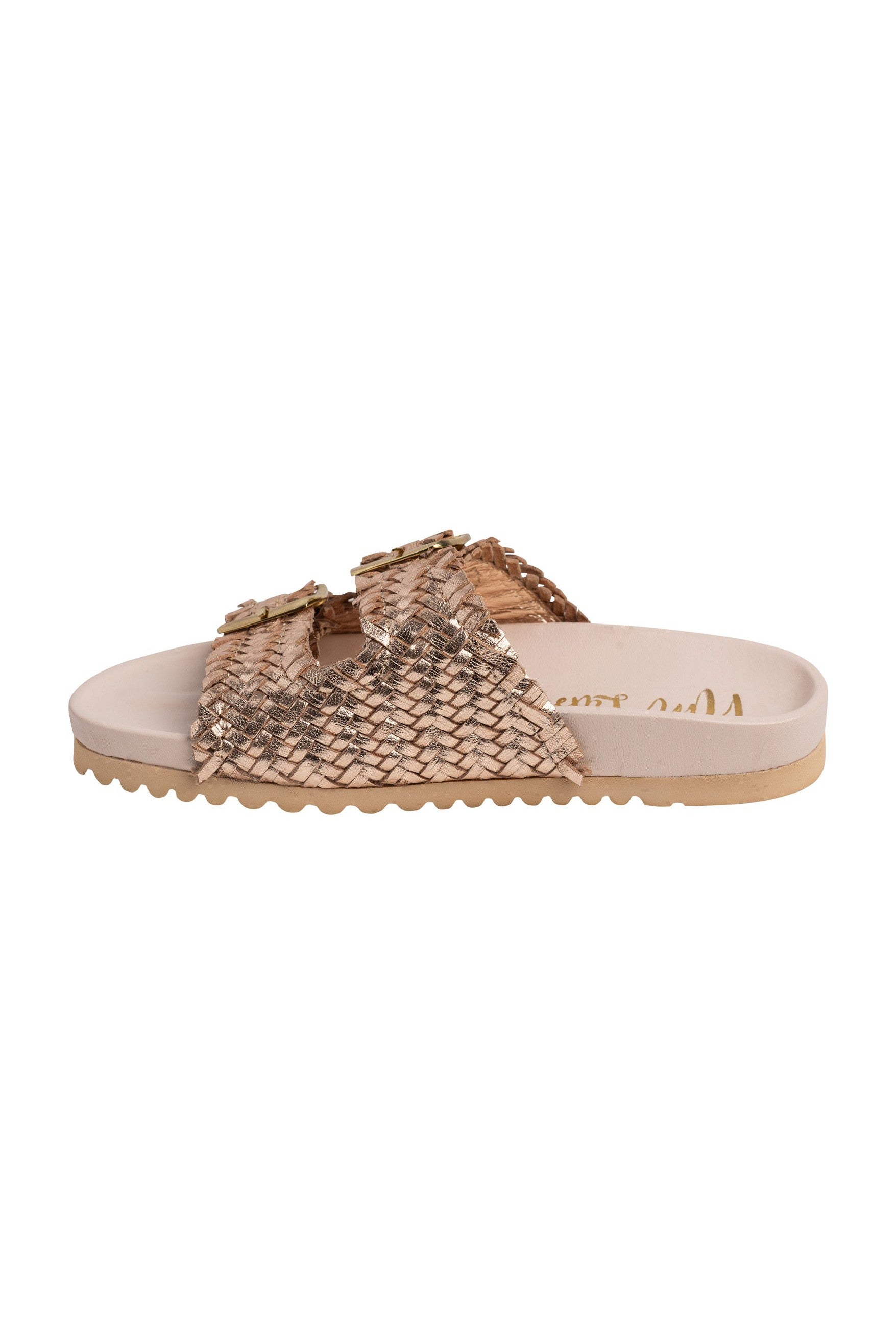 Intertwine Dual Woven Strap Slide in Champagne