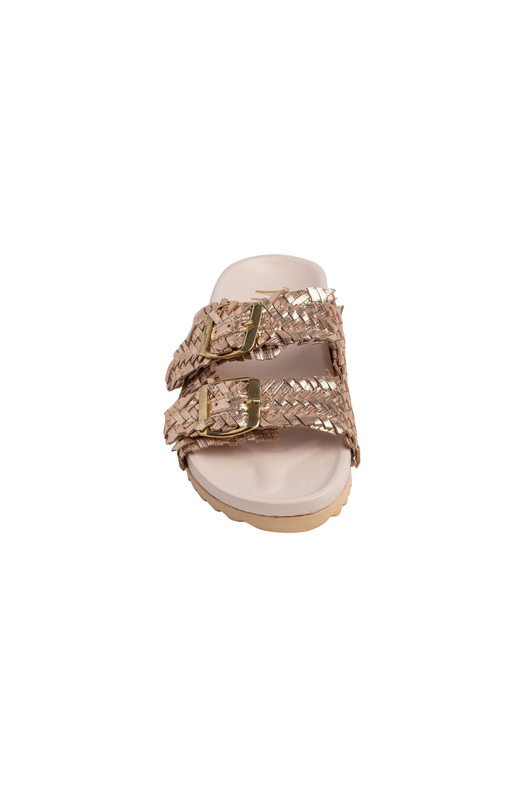 Intertwine Dual Woven Strap Slide in Champagne