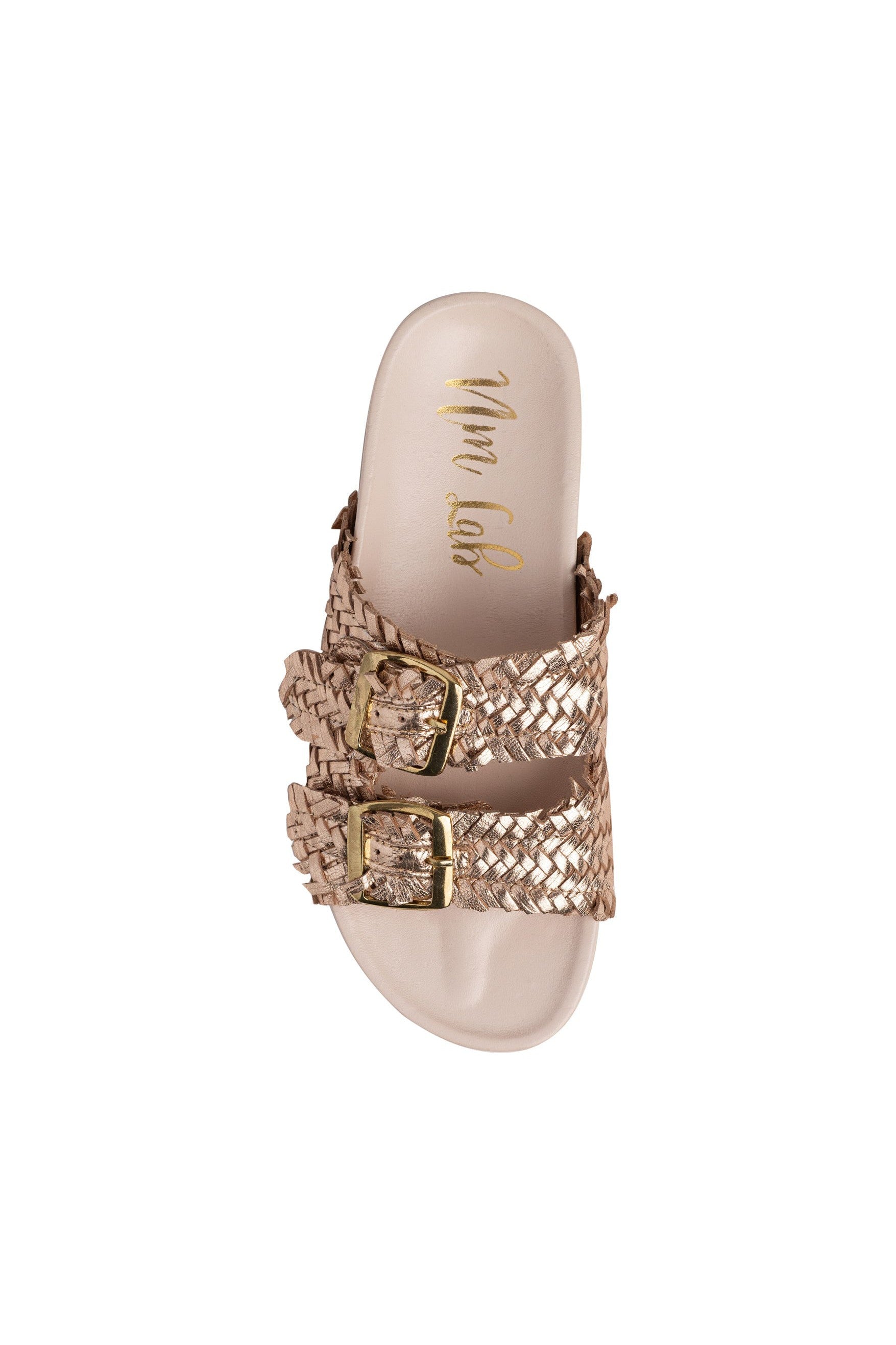 Intertwine Dual Woven Strap Slide in Champagne