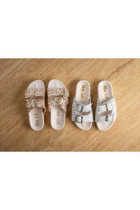 Intertwine Dual Woven Strap Slide in Champagne