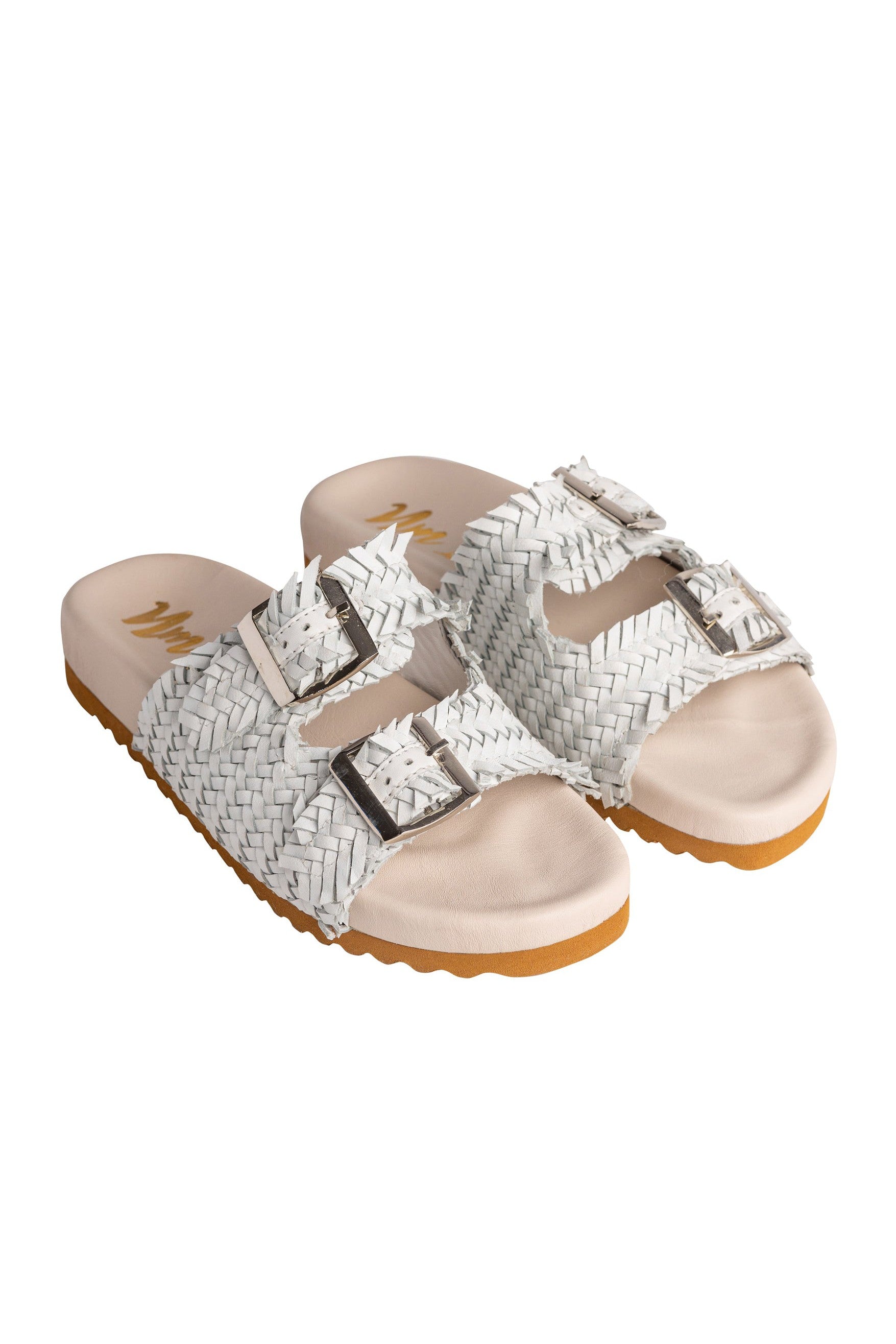 Intertwine Dual Woven Strap Slide in White