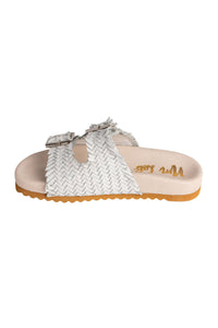 Intertwine Dual Woven Strap Slide in White