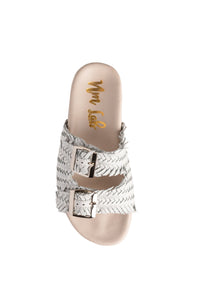 Intertwine Dual Woven Strap Slide in White