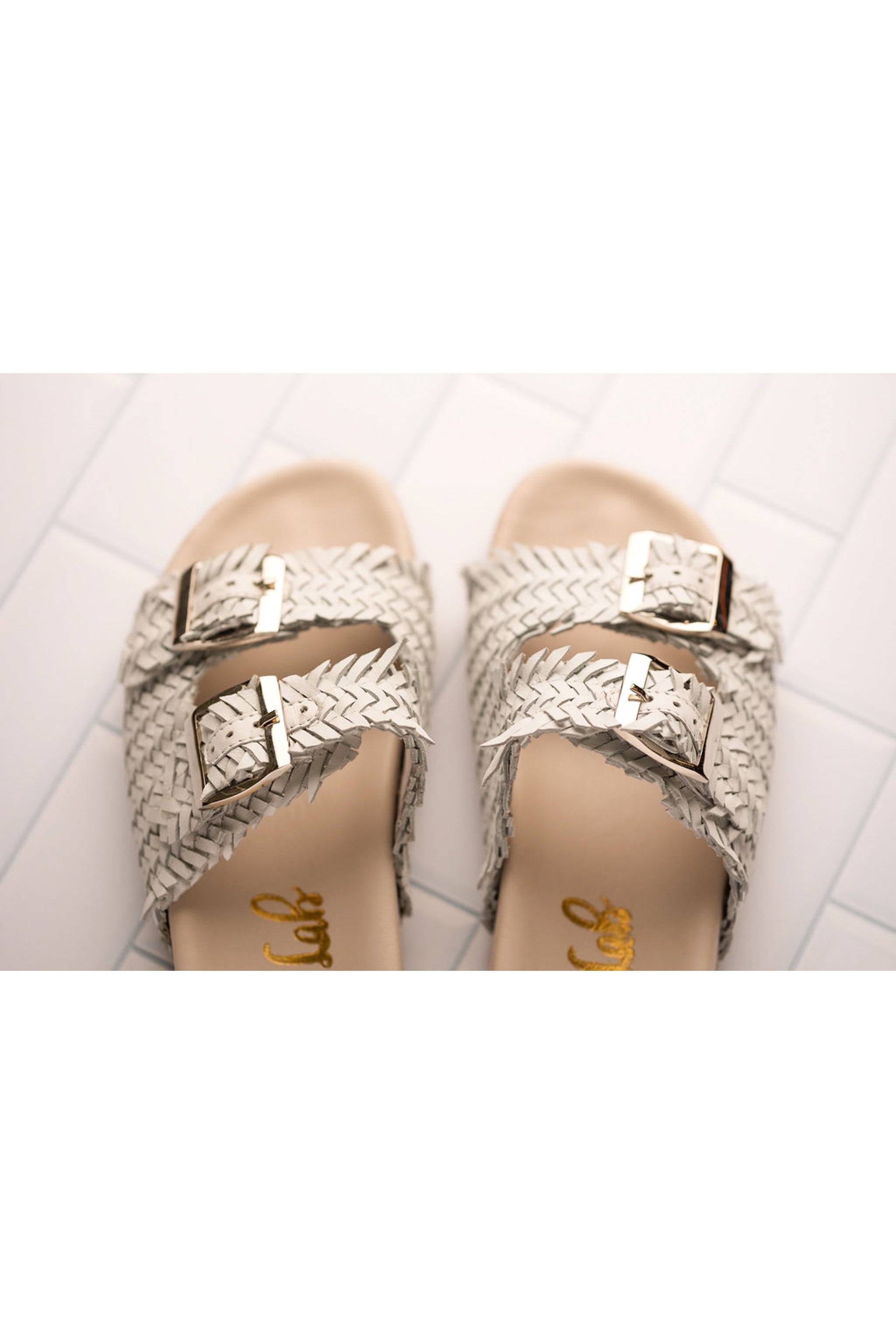 Intertwine Dual Woven Strap Slide in White