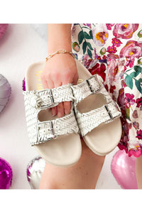 Intertwine Dual Woven Strap Slide in White