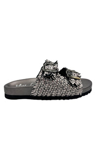 Intertwine Dual Woven Strap Slide in Pewter