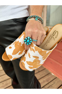 Richwood Peeptoe Tan and White Cowhide Slide